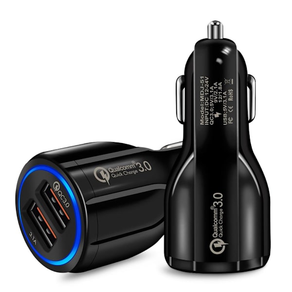 Billaddare Universal 35W Quick Charge 3.0 iPhone/Android Svart