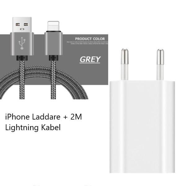 (2st) iPhone Laddare 6,7,8,X,11,12,13,14 + 2M extra lång Lightning Kabel