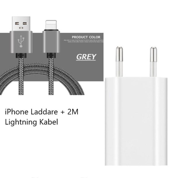 Lightning laddare 2M iPhone 13/12/ Xs/Max/X/8/7/6/5SE + USB