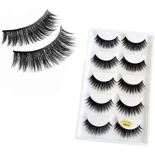 (iLashes.SE) 5-par lösögonfransar - 3D faux mink G806 svart (G-806)