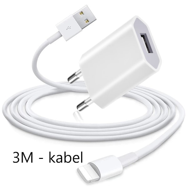 2st) iPhone Laddare 11/12/13/14 PRO MAX + 3M Lightning Kabel 3 meter 4279 | 3  meter | Fyndiq