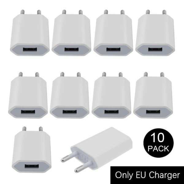 (10st) Universell USB Laddare Väggadapter 1A Vit (10-PACK)