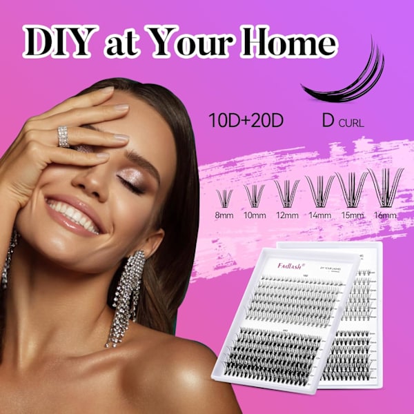 (iLashes.SE) Individuella ögonfransar Cluster Lashes Kit 0.07 D Curl 8-16mm 10D + 20D Ögonfransförlängningssats