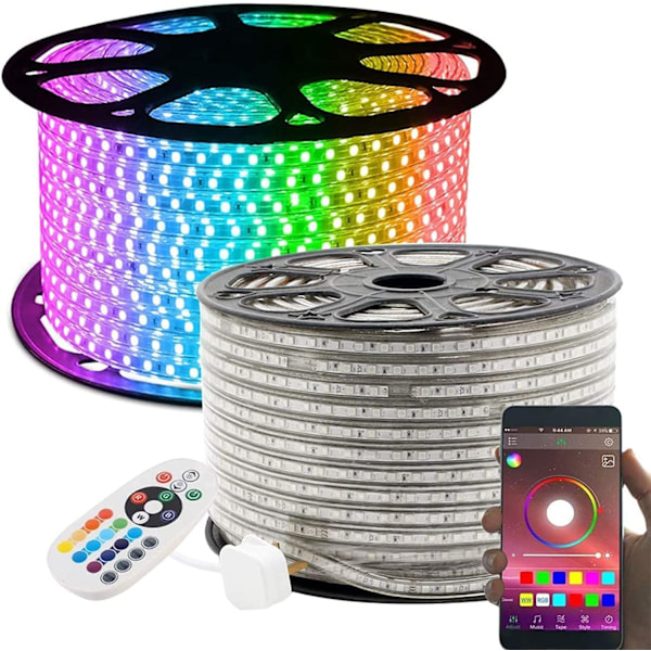 20m RGB LED-Ljusslinga / Flexibel LED-Strip med Bluetooth & App (20 Meter)