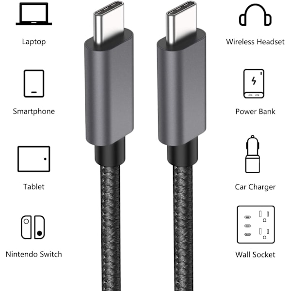 (3st) 1m USB-C - USB-C 3A laddkabel / fastcharge QC3.0 60W 1 meter