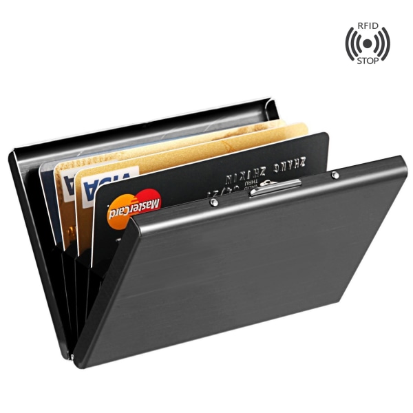 (4st) Rostfri Korthållare med fack - Skyddar RFID plånbokmetall svart korthållare