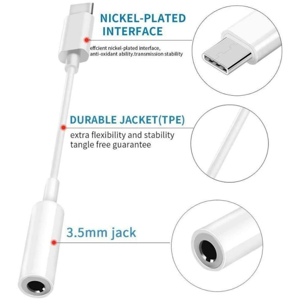 (2st) Adapter USB-C till 3.5mm (Samsung S20 S21 S22) hörlurar (2-PACK)