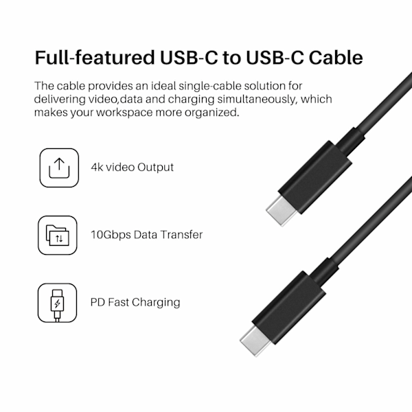 USB-C till USB-C Kabel (GEN 2) - 2m - (10Gbps/4K/100W/20V/ 5A) (GEN 2) 2 meter