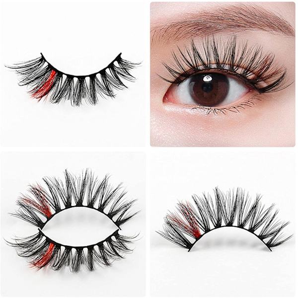 (iLashes.SE) 5-par lösögonfransar - 3D faux mink G826 (svart/rosa) (G-826)