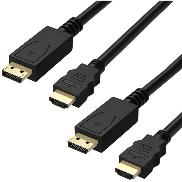(2-PACK) DisplayPort till HDMI kabel, 1m, 4K 60 Hz (2-PACK) 1 Meter