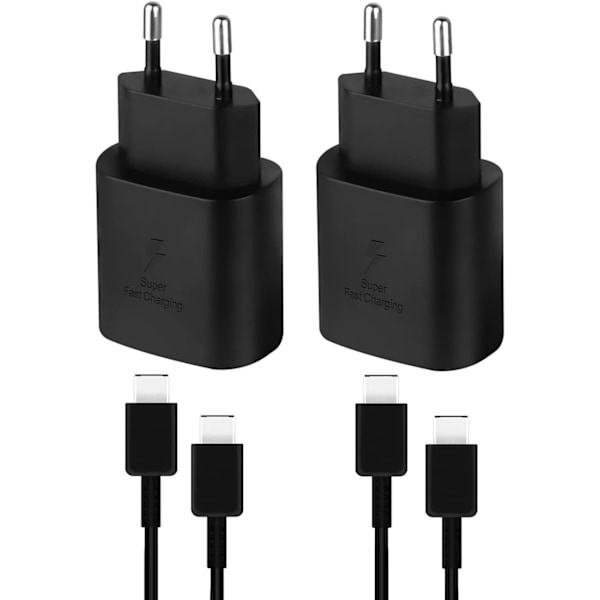 (2-PACK) Samsung / iPhone 15 Snabbladdning väggladdare 25W OCH 2M QC3.0 PD 2 meter