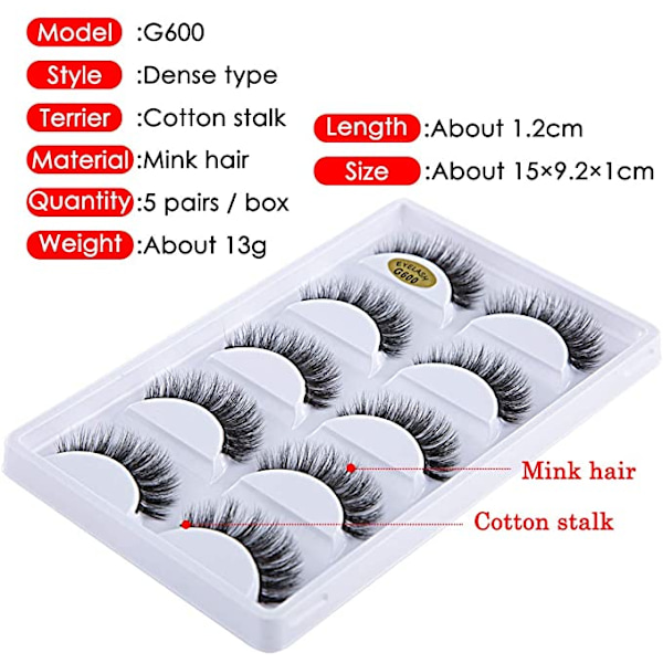 (iLashes.SE) 5-par lösögonfransar - 3D faux mink G600 svart (iLashes.SE) (G-600)