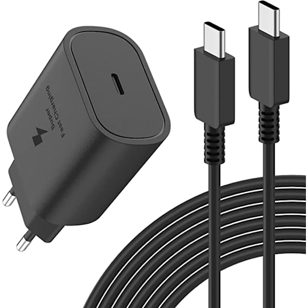 (2st) Kompatibel Samsung 25W 3A USB-C-laddare + 1M Typ USB-C