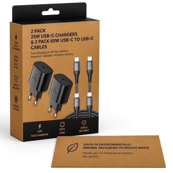 Snabbladdare 25W för Samsung USB-C + 1M USB C-kabel Black USB-C charger + 1M Cable (2-PACK) (2-PACK Samsung)