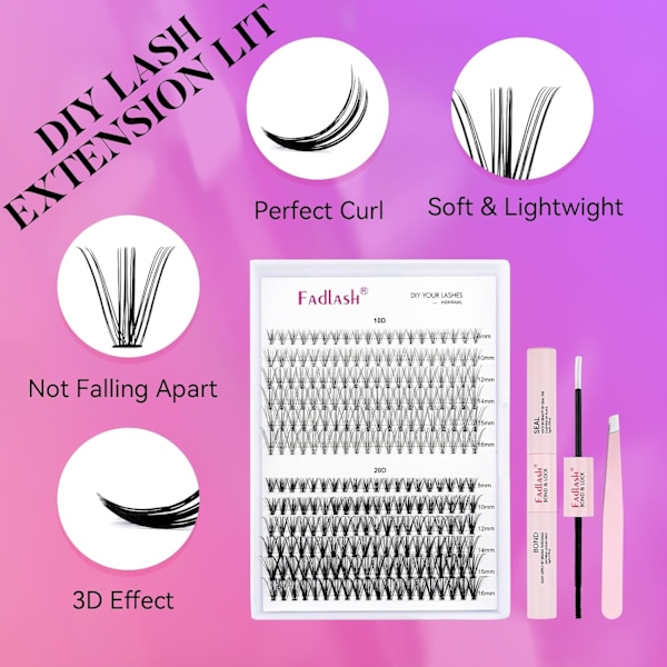 (iLashes.SE) Individuella ögonfransar Cluster Lashes Kit 0.07 D Curl 8-16mm 10D + 20D Ögonfransförlängningssats