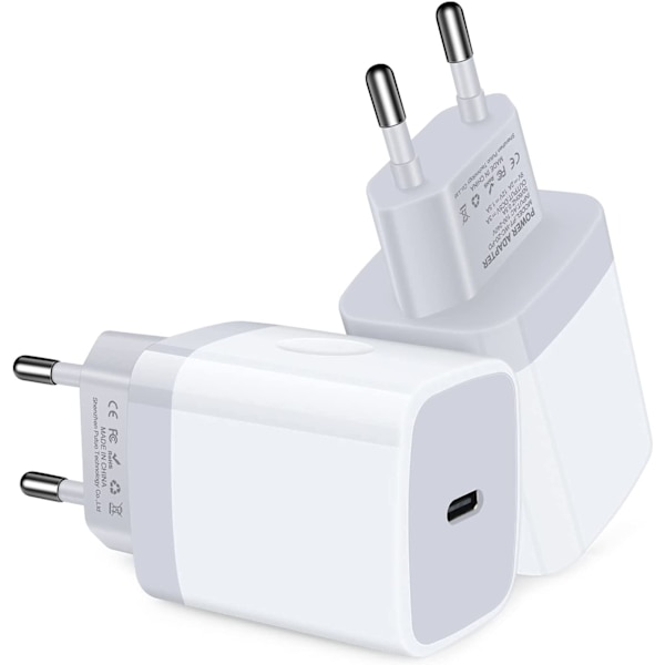(2st) iPhone 11/12/13/14/15/16 kompatibel Mini Snabbladdare USB-C PD 20W (2st, mini)