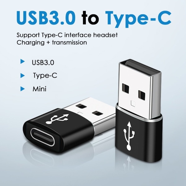 (2st) USB-adapter - USB typ A (hane) till USB-C (hona) - USB 3.1 (2PACK) C-hona till A-hane