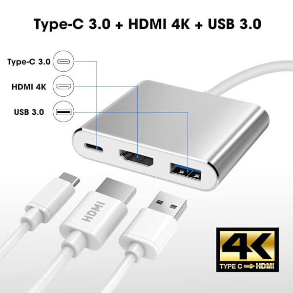 USB-C Multiport Adapter till USB (PD), HDMI 4K och USB-C