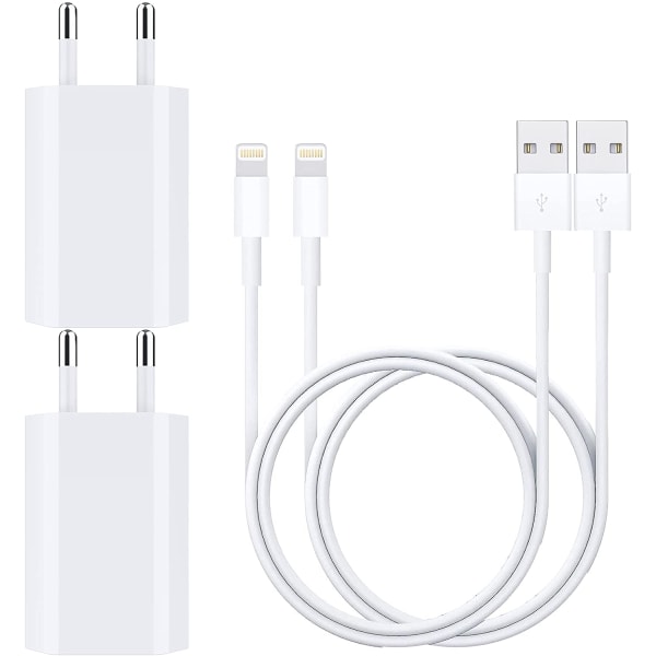 (2-PACK) iPhone Laddare / Väggladdare och Lightning kabel (2-PACK) 1 meter