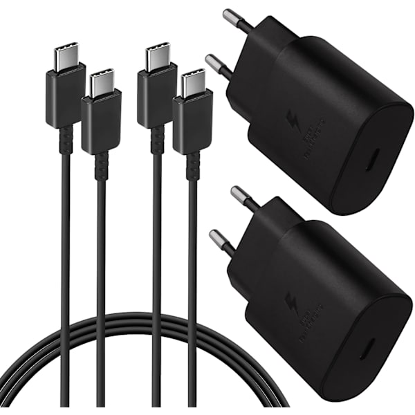 (2st) HTC USB-C Till USB-C Kabel 2M med 25W Super Väggadapter MFL