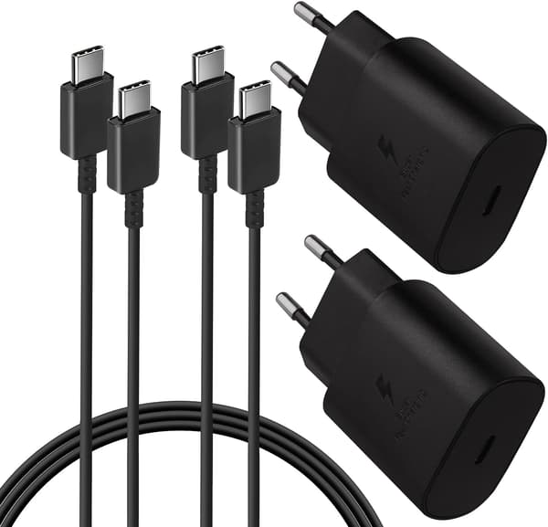 (2st) Samsung 25W 3A USB-C Snabbladdning PD + Extra Lång 2M USB MFL