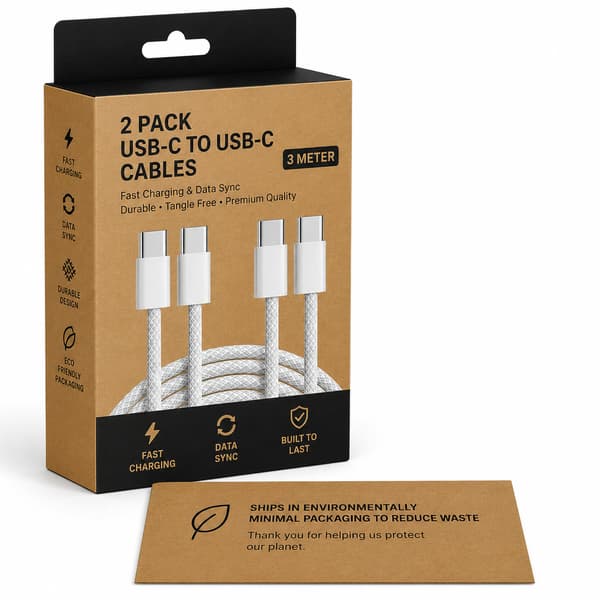 Laddsladd för Samsung Quick USB-C till USB-C laddare OCH iPhone 15 Pro Max Plus (2-PACK) 3M
