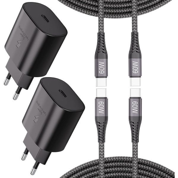 (2st) USB-C laddsladd 25W 1M för Samsung Android + Super Väggladdare S24