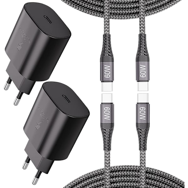 2x Samsung och iPhone 15 - S22 S21 Laddare USB-C 1M SUPERSNABB + 25W Väggladdare 1 meter