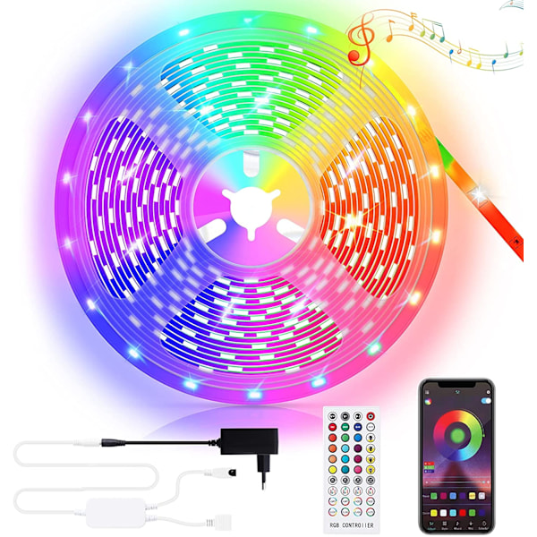 10m RGB LED-Ljusslinga / Flexibel LED-Strip med Bluetooth & App (10 Meter)