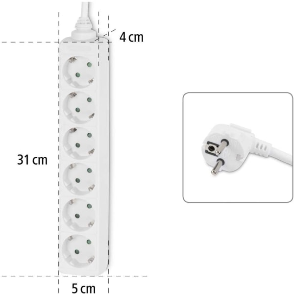 Grenuttag med 6 Uttag 1,4 meter Vit (1,4M , 6-vägs)