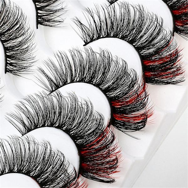 (iLashes.SE) 5-par lösögonfransar - 3D faux mink G828 (svart/rosa) (G-828)