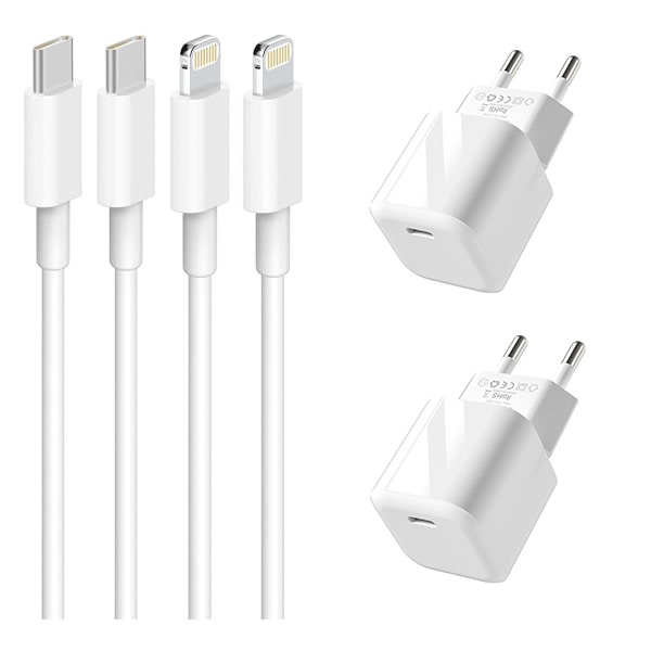 (2st) iPhone laddare 11/12/13 USB-C portabel PD + 1M Kabel (2st) (1m + 20w)