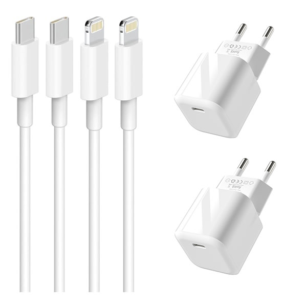 (2st) iPhone laddare Apple 11/12/13 USB-C mini PD 20W + 2m Kabel (2st)(2M + 20w)