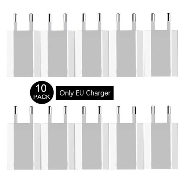 10 Pack iPhone Android 1A väggladdare CE godkänd Vit