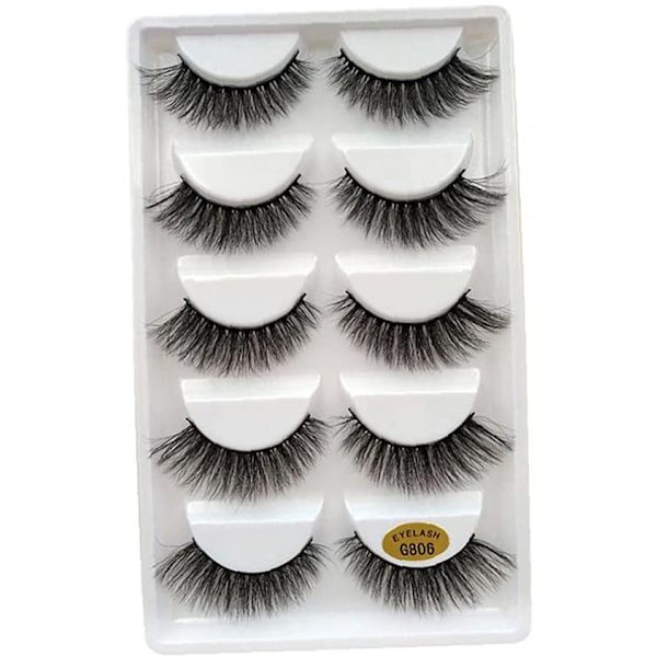 (iLashes.SE) 5-par lösögonfransar - 3D faux mink G806 svart (G-806)