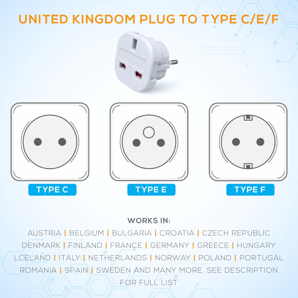 (5-PACK) Reseadapter , UK till EU typ C,E,F (Storbritannien till EU) Resa (Storbritannien till EU)