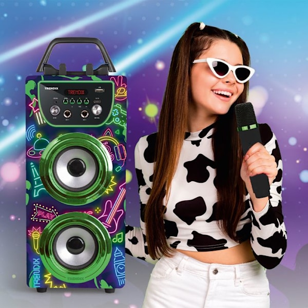 Enceinte Karaoke 2 Mikrofoner Uden Ledning | Bluetooth Karaoke | Trendix - Børne Karaoke Neon Verden