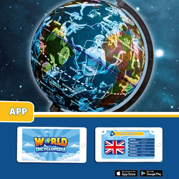 BIG MINDS - Interactive Earth Globe på engelsk | Lysende børns jordklode Nat- og dagtilstand | Med ansøgning | Flerfärgad