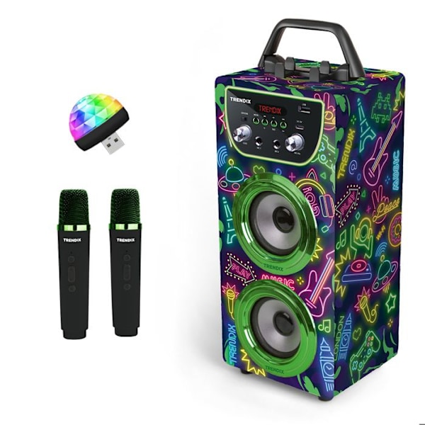 Enceinte Karaoke 2 Mikrofoner Uden Ledning | Bluetooth Karaoke | Trendix - Børne Karaoke Neon Verden