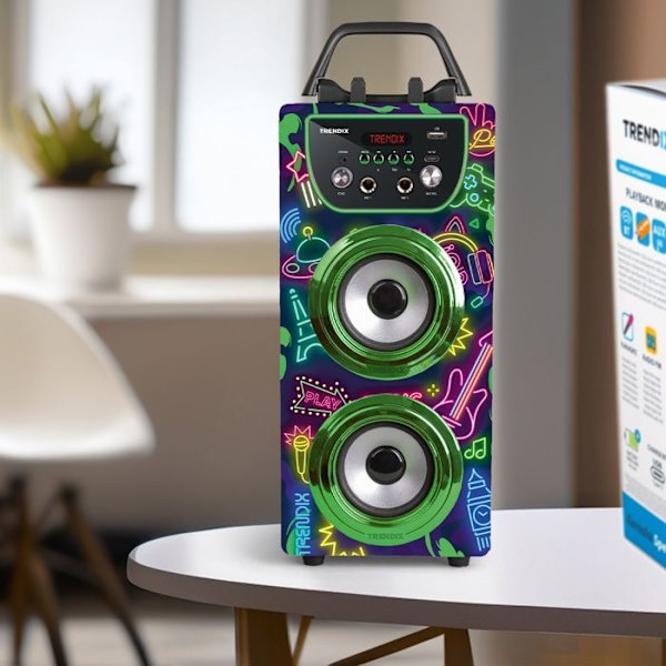 Enceinte Karaoke 2 Mikrofoner Uden Ledning | Bluetooth Karaoke | Trendix - Børne Karaoke Neon Verden
