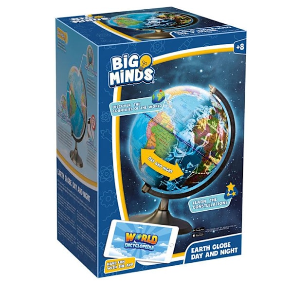 BIG MINDS - Interactive Earth Globe på engelsk | Lysende børns jordklode Nat- og dagtilstand | Med ansøgning | Flerfärgad
