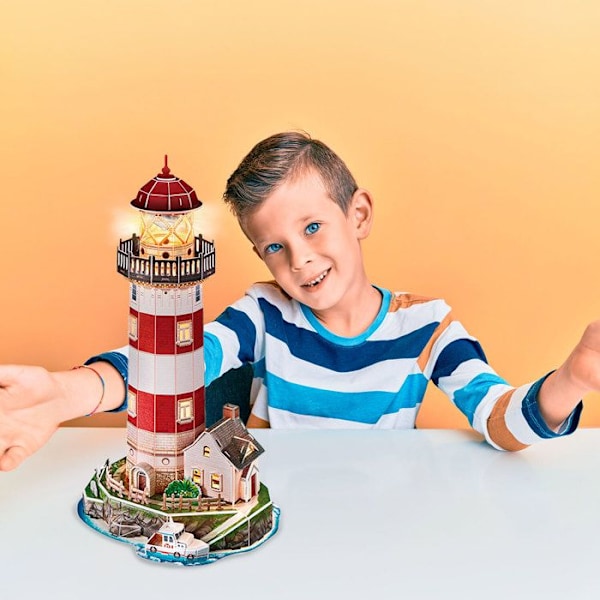 Party Town - Led Lighthouse | 3d pussel | Modeller för att bygga vuxna och barn | Modeller att montera | Vuxenhantverk |