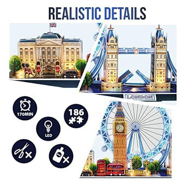 3D-pussel, London LED Cityline, modell att bygga, 3D-pussel för vuxna, pussel för barn 8 år, barnleksaksmodell, 186 bitar