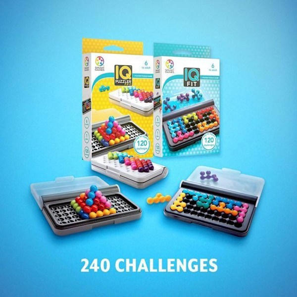 IQ Puzzler Pro + IQ Fit - Brætspil til børn på 6 år - Puslespil til børn på 6 år - Brætspil til børn - 240 udfordringer - Rejsespil Flerfärgad