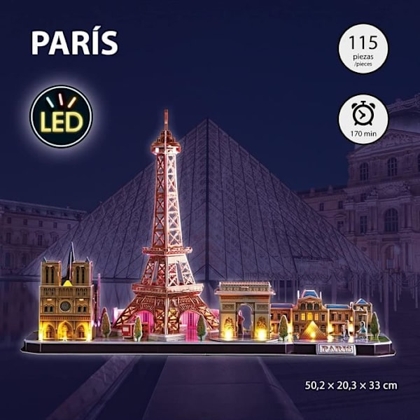 3D-upplyst pussel av staden Paris - XTREM RAIDERS - City Line Paris LED - Barn - 115 bitar