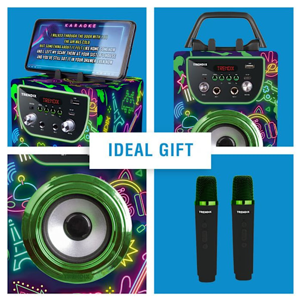 Enceinte Karaoke 2 Mikrofoner Uden Ledning | Bluetooth Karaoke | Trendix - Børne Karaoke Neon Verden