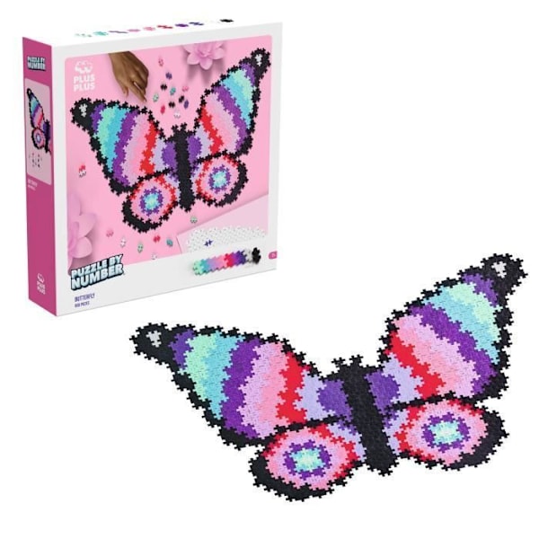 PLUS PLUS 2D Butterfly Puzzle by Numbers - Spel för barn - 800 bitar - Limfri montering Flerfärgad