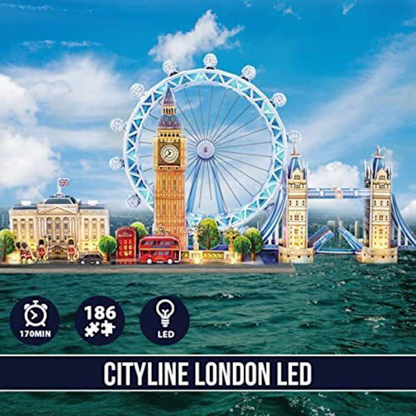 3D-pussel, London LED Cityline, modell att bygga, 3D-pussel för vuxna, pussel för barn 8 år, barnleksaksmodell, 186 bitar
