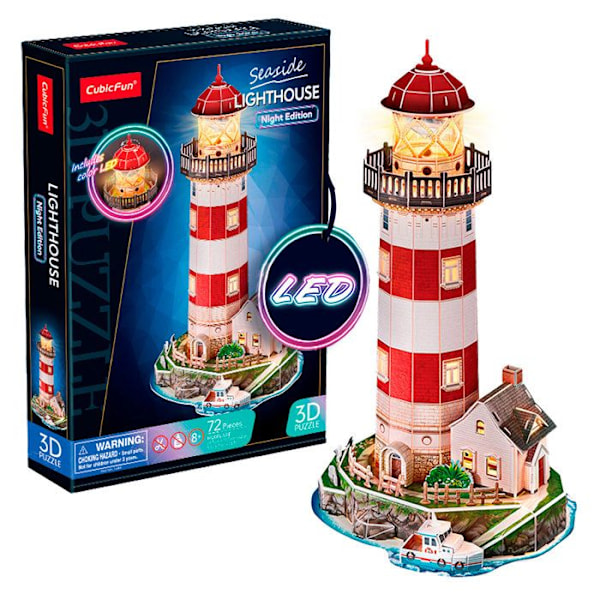 Party Town - Led Lighthouse | 3d pussel | Modeller för att bygga vuxna och barn | Modeller att montera | Vuxenhantverk |