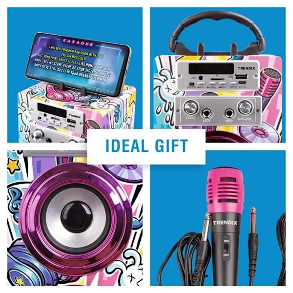 Karaokehögtalare för barn - Tendrix - 2 mikrofoner - Bluetooth - AUX - FM-radio - USB Flerfärgad